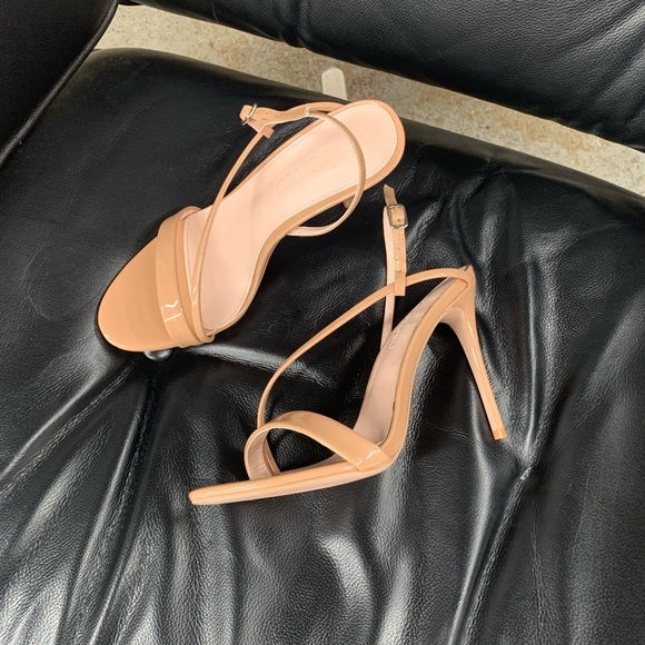 Women’s Barely There High Heel Stiletto Sandals in Nude Faux Patent Leather - Picture 5 of 11
